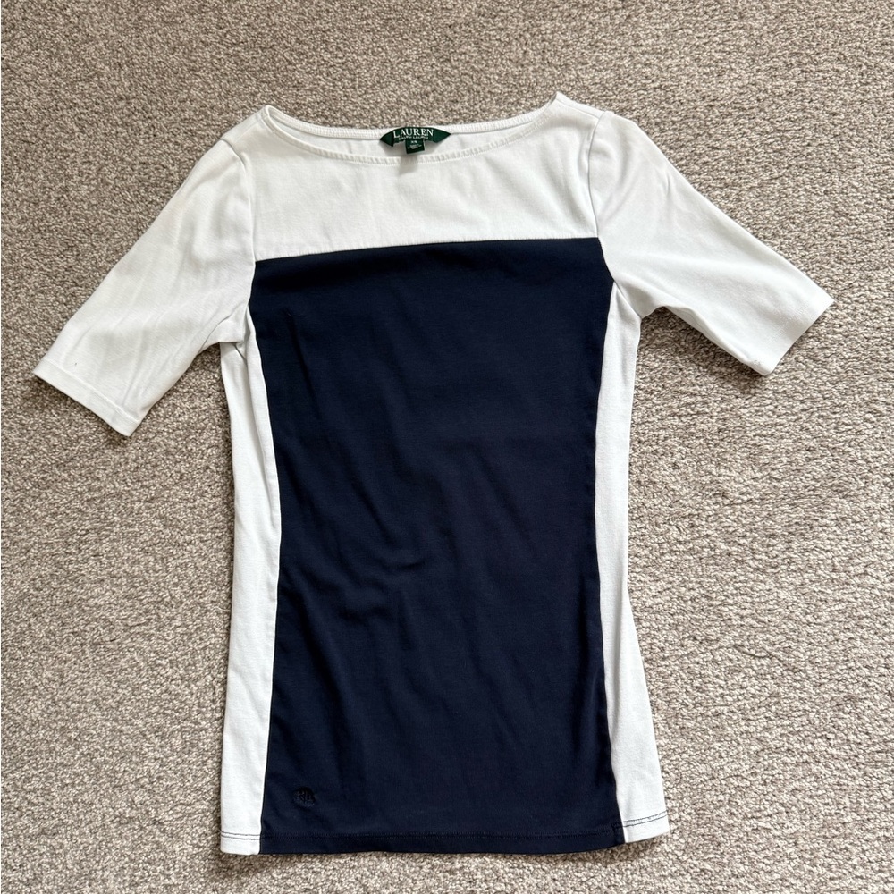 Lauren Ralph Lauren Two-Tone 3/4 Short Sleeve Tee